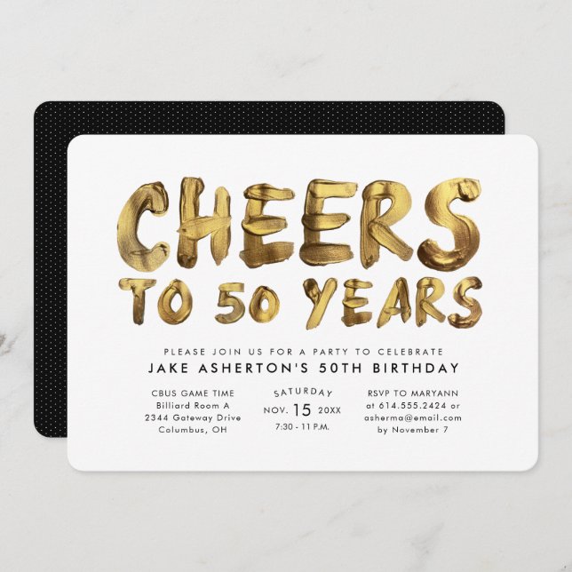 Cheers to 50 years fiftieth birthday gold invitation (Front/Back)