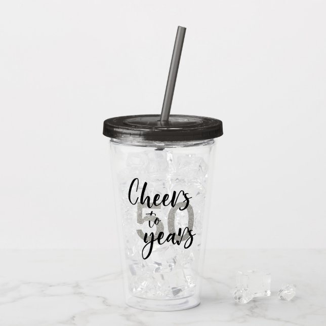 Cheers to 50 Years Glitter Gift  party Acrylic Tumbler (Back Ice)