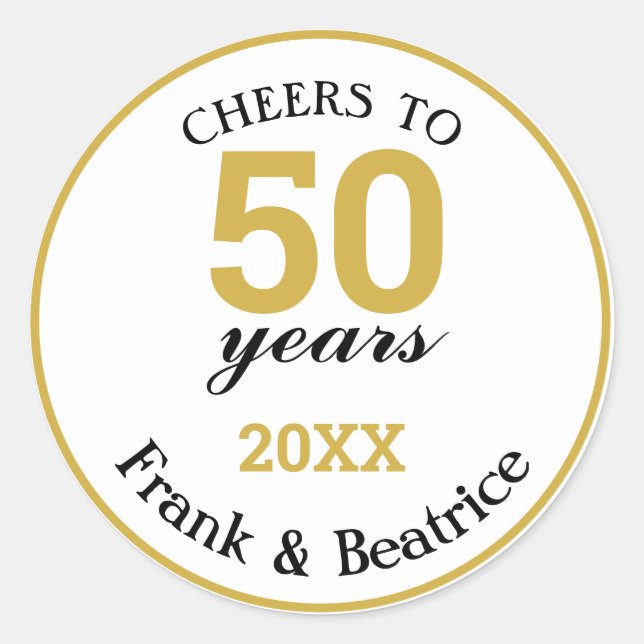 Cheers to 50 Years Gold 50th Anniversary Classic Round Sticker (Front)