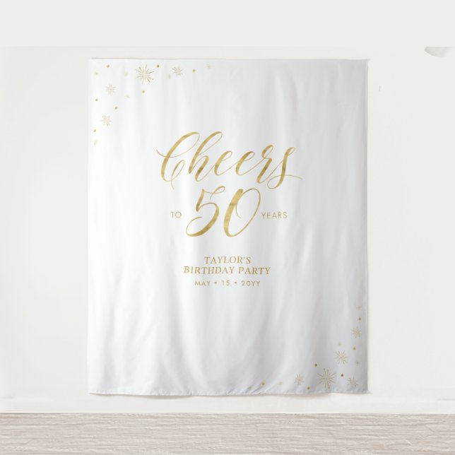 Cheers to 50 years | Gold 50th Birthday Party Tapestry (Front)