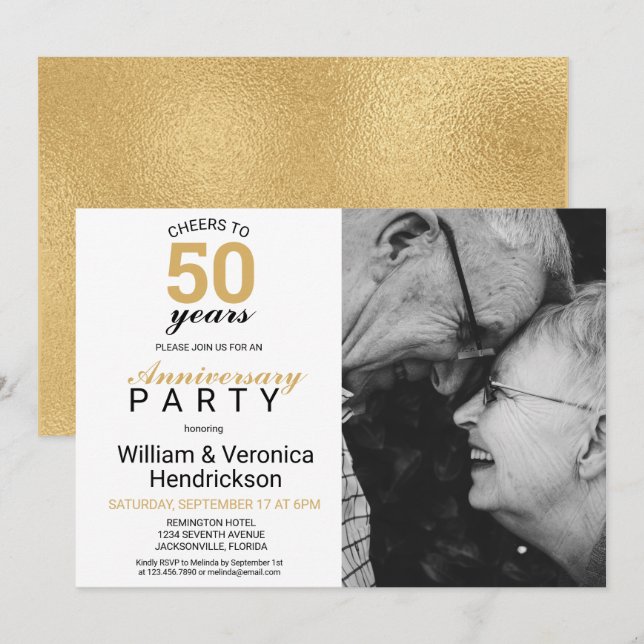 Cheers to 50 Years Gold 50th Wedding Anniversary Invitation (Front/Back)