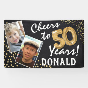 Cheers to 50 Years! Gold Balloons Photos Birthday Banner