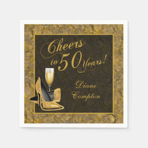 Cheers to 50 Years Gold Black Napkin