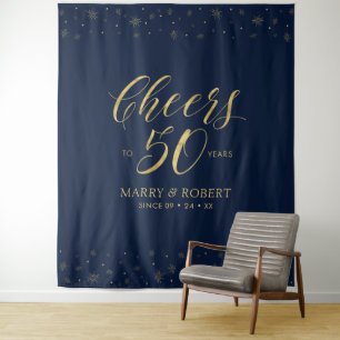 Cheers to 50 years Gold & Navy 50th Anniversary Tapestry