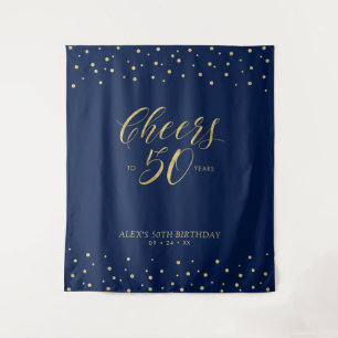 Cheers to 50 years   Gold & Navy 50th Birthday Tapestry