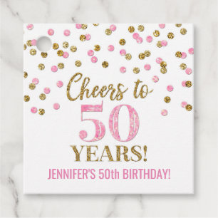 Cheers to 50 Years Gold Pink Confetti Favour Tags