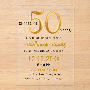 Cheers To 50 Years Golden Anniversary Party Acrylic Invitations