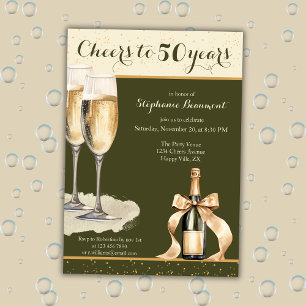 Cheers to 50 Years Green Champagne Birthday Invitation