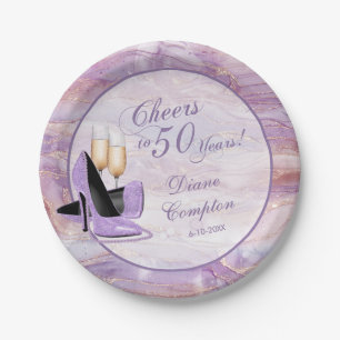 Cheers to 50 Years Lavender Gold Birthday Paper Plate