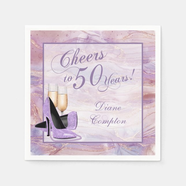 Cheers to 50 Years Lavender Gold Napkin (Front)