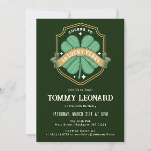 Cheers to 50 Years Lucky Shamrock Birthday Invitation