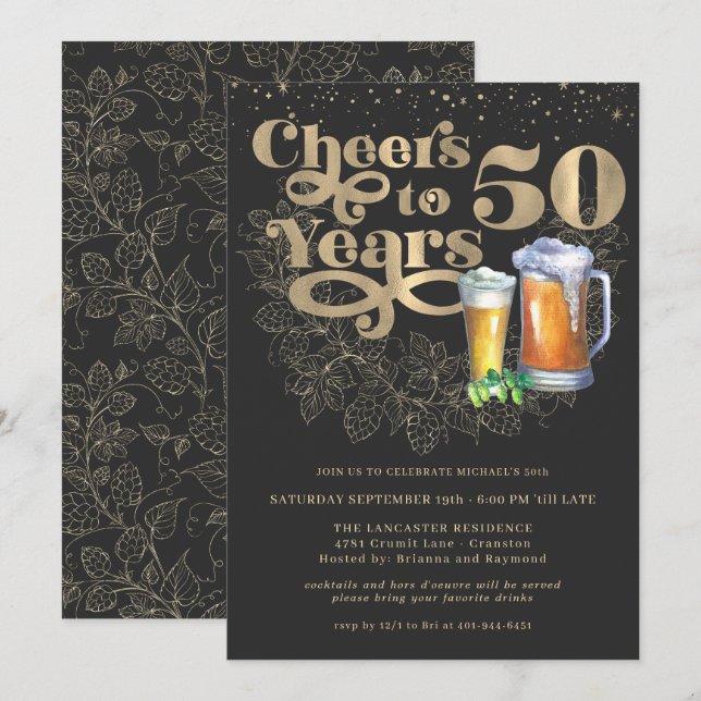 Cheers to 50 Years | Milestone Birthday Party Invitation (Front/Back)