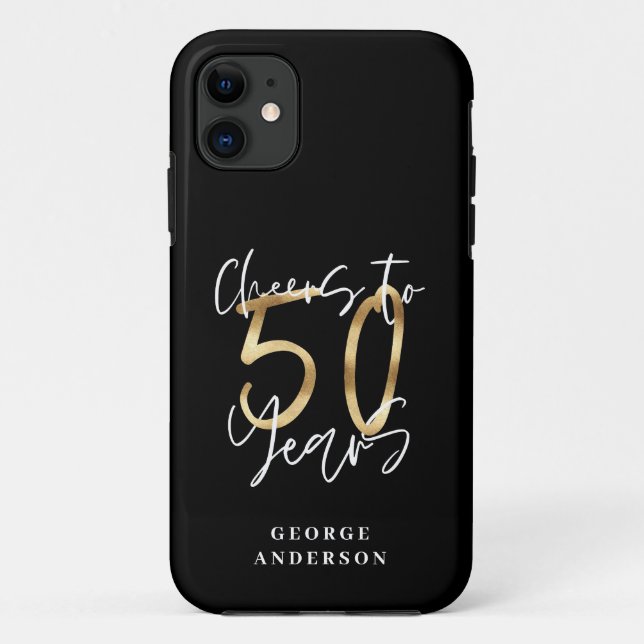 cheers to 50 years modern black and gold Case-Mate iPhone case (Back)
