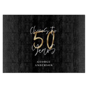 cheers to 50 years modern black and gold cutting board