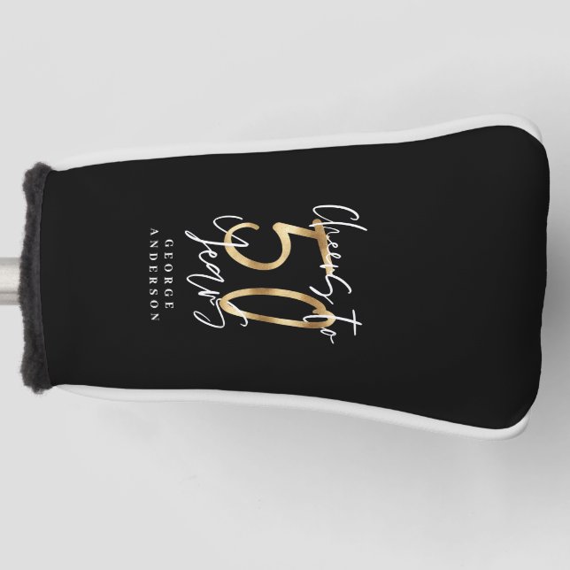 cheers to 50 years modern black and gold golf head cover (Front)