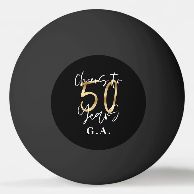 cheers to 50 years modern black and gold ping pong ball (Front)
