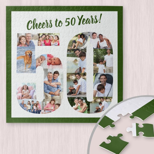 Cheers to 50 Years Number 50 Photo Collage Square Jigsaw Puzzle (Creator Uploaded)