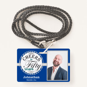 Cheers to 50 Years Party One Photo Blue ID Badge