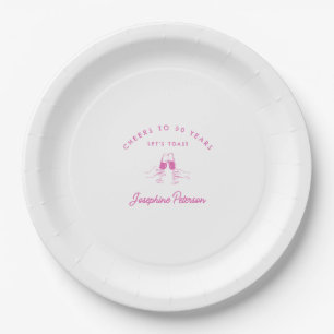 Cheers to 50 Years Pink 50th Birthday Custom Paper Plate