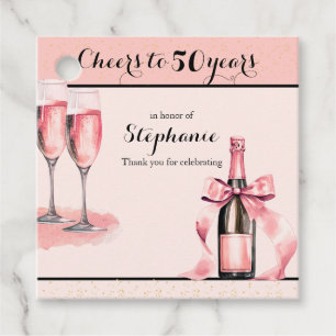 Cheers to 50 Years Pink Champagne Birthday Favour Tags