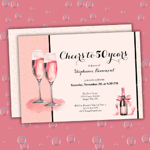 Cheers to 50 Years Pink Champagne Birthday Invitation