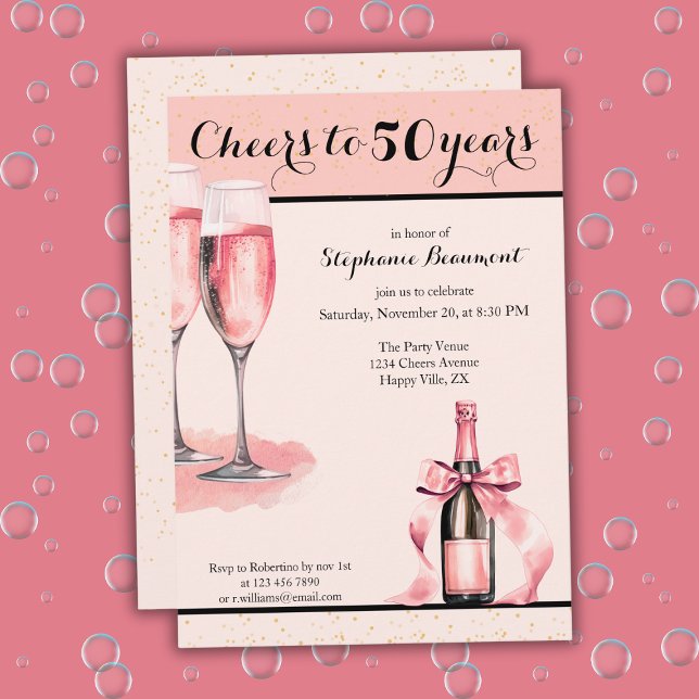 Cheers to 50 Years Pink Champagne Birthday Invitation (Creator Uploaded)