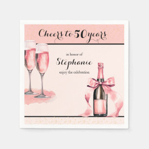 Cheers to 50 Years Pink Champagne Birthday Napkin
