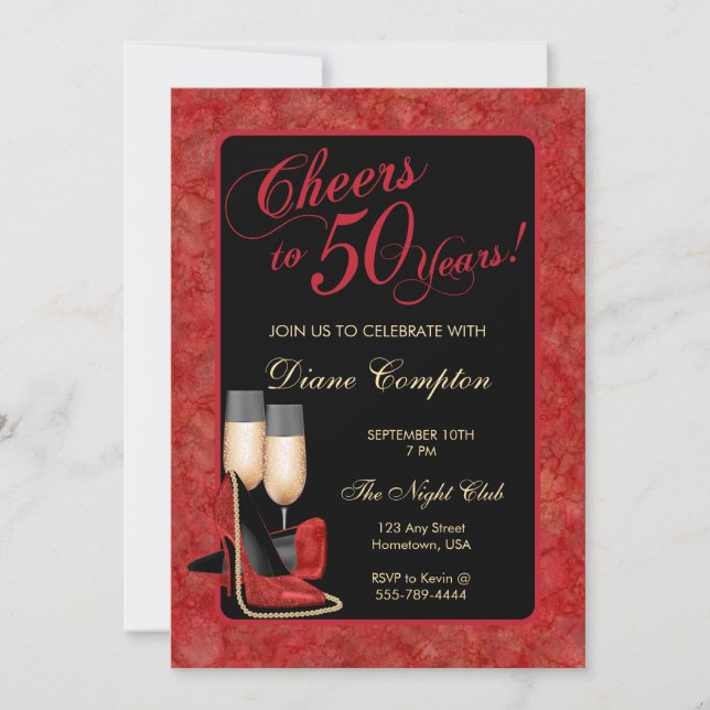 Cheers to 50 Years Red Birthday Invitation (Front)