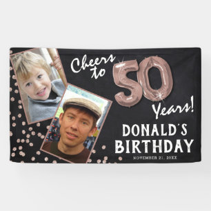 Cheers to 50 Years Rose Gold 2 Photo Birthday Banner