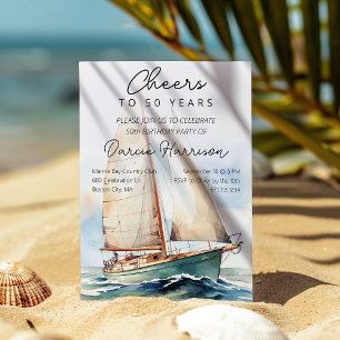 Cheers to 50 Years Sailboat Birthday Party Invitation
