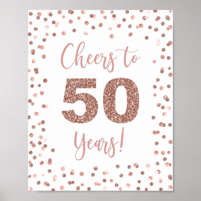 Cheers to 50 Years Sign Rose Gold Glitter Confetti (Front)