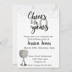Cheers To 50 Years Silver Glitter Wine Invitation