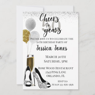 Cheers to 50 Years Silver Gold Glitter Champagne Invitation