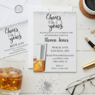 Cheers to 50 Years Silver Gold Glitter Whiskey Invitation