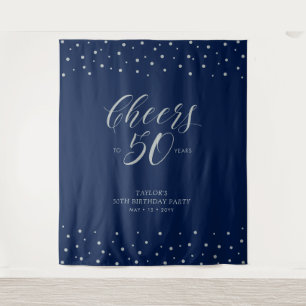 Cheers to 50 years   Silver & Navy 50th Birthday Tapestry