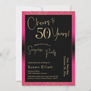 Cheers to 50 Years Surprise Birthday Party, Pink Invitation