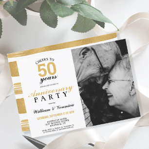 Cheers to 50 Years   Wedding Anniversary Gold Invitation
