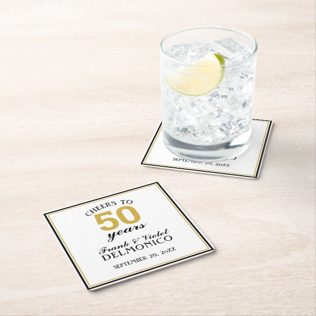 Cheers to 50 Years Wedding Anniversary Gold Square Paper Coaster (Insitu)