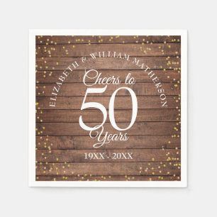 Cheers To 50 Years Wedding Anniversary Rustic Gold Napkin