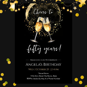 Cheers to 50th Birthday Black and Gold Invitation