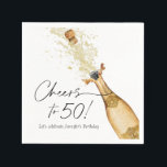 Cheers to 50th Birthday Personalised Paper Napkin<br><div class="desc">Let's Cheer to 50! These paper napkins are the perfect addition to your 50th Birthday Party. Designed with a beautiful watercolor Gold Champagne Bottle.  Matching items in our store Cava Party Design.</div>