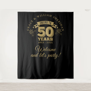 Cheers To 50th Golden Anniversary Photo Backdrop Tapestry