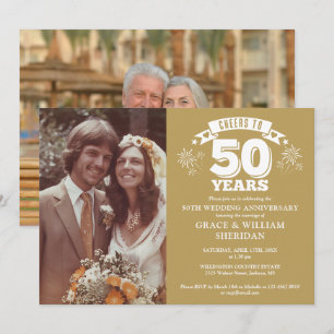 Cheers To 50th Golden Wedding Anniversary 2 Photos Invitation