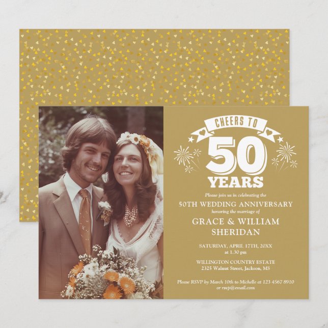 Cheers To 50th Golden Wedding Anniversary Photo Invitation (Front/Back)