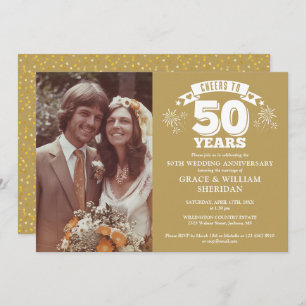 Cheers To 50th Golden Wedding Anniversary Photo Invitation