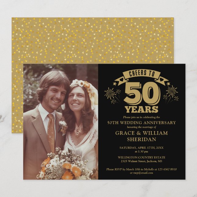 Cheers To 50th Golden Wedding Anniversary Photo Invitation (Front/Back)