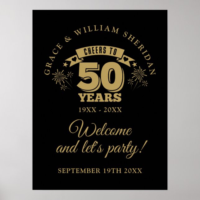 Cheers To 50th Wedding Anniversary Welcome Sign (Front)