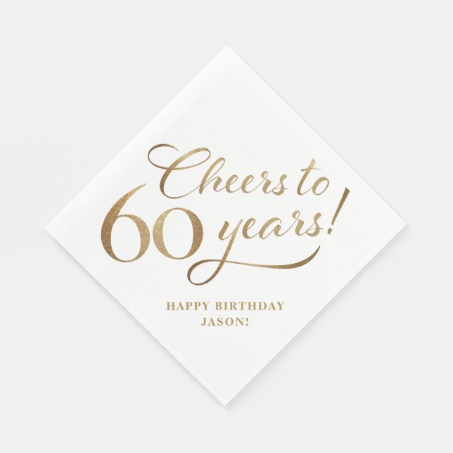 Cheers to 60 Birthday Glitter and Gold Napkin (Corner)