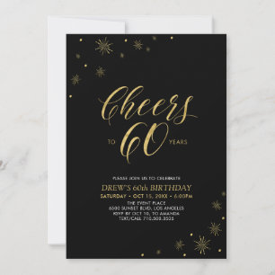 Cheers to 60   Gold & Black 60th Birthday Party Invitation