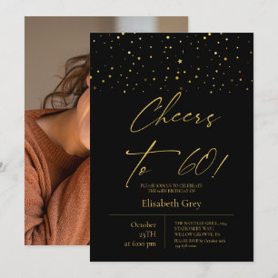 Cheers to 60⎮Gold Modern Photo 60th Birthday Invitation